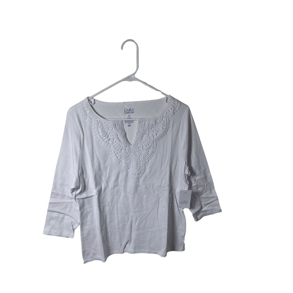 Croft & Barrow Petite Large White Embroidered Top NWT